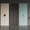 Modern Wardrobe Doors In Three Colors Beige Dark Gray Light Blue With Circular Handles By Minotti