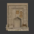 Traditional Stone Architecture With Arched Entrance Decorative Panels Stone Slab Floor And Steps