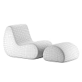 Modern Leisure Chair With Rounded Beige Fabric Design And Matching Ottoman