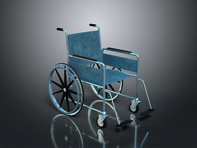 Sturdy Durable Medical Wheelchair With Metal Frame And Blue Comfortable Seat 3d model
