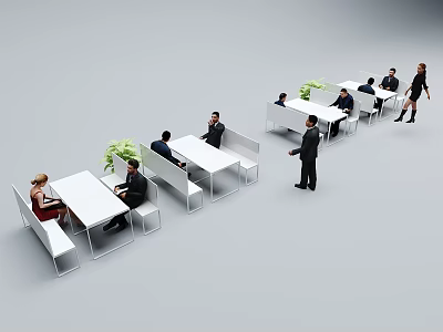 Modern White Table Chair Sets In Office Meeting Area With Sleek Design And Green Plants 3d model
