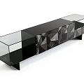 Contemporary Sideboard With Marble Geometric Panels Glass Doors And Black Frame
