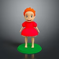 Cute Child Figure With Red Hair And Red Dress Standing On Green Base