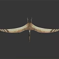 Flying Pterosaur With Long Orange Beak And White Striped Wings In Flight