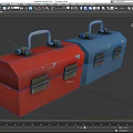 Blue And Red Hardware Toolboxes With Number 24 For Professional Use