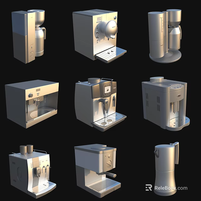 Various Modern Kitchen Appliances Including Coffee Makers Kettles And Water Dispensers 3d model 