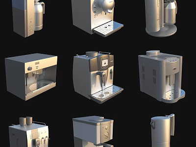 Various Modern Kitchen Appliances Including Coffee Makers Kettles And Water Dispensers 3d model