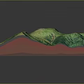 3D Topographic Model With Green Mountain Terrain White Summit And Orange Base