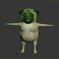 3D Pug Standing With Outstretched Arms Funny Face Black Ears