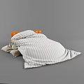 Double Bed With Orange Headboard Striped Bedspread White Pillows And Beige Blanket