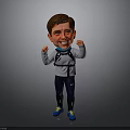 Cartoon Character With Short Hair Gray Top Black Backpack Dark Pants Blue Sneakers Smiling Fists Raised