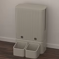 Modern Vertical Pet Feeder With Double Bowl Light Beige Stripe Design For Indoor Use