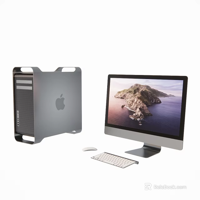 Apple Mac Pro and iMac Desktop Computer Setup with Keyboard Mouse 3d model 