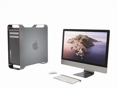 Apple Mac Pro and iMac Desktop Computer Setup with Keyboard Mouse 3d model