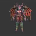 Mythical Warrior Character With Red Black Wings Horns And Golden Armor Design
