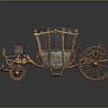 Ornate Vintage Carriage With Gold Decorations And Red Upholstered Seats