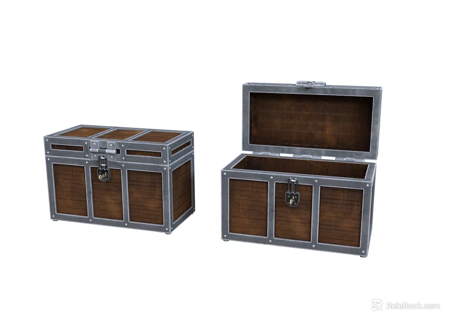 Wooden Storage Trunks With Metal Frames Lock In Open And Closed States For Daily Use 3d model 