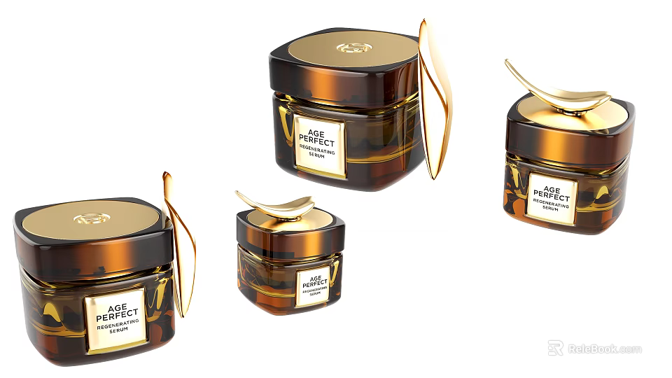 Luxury Brown Perfume Jars With Gold Lids And Small Spoons 3d model