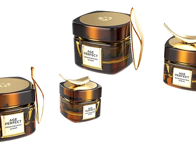 Luxury Brown Perfume Jars With Gold Lids And Small Spoons 3d model
