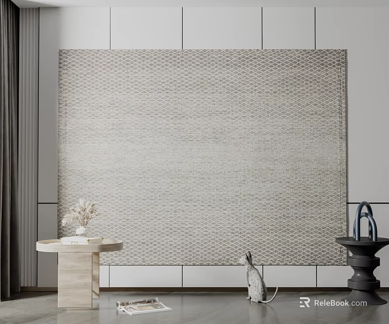 Minimalist Side Table With Vase In Modern Interior Light Wall Gray Curtains And Animal Decor 3d model 