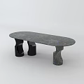 Elegant Oval Dining Table With Marble Top And Unique Black Curved Legs 3d model