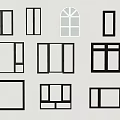 Various Shapes Black And White Window Frames Arranged On Light Background 3d model