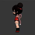 Cartoon Girl Character With Black Double Buns Red Outfit And Candy Cane