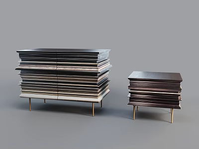 Two Piece Modern Stacked Console Table With Multi Layer Design And Metal Legs 3d model