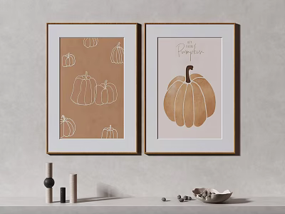 Pumpkin Themed Wall Art With Framed Illustrations For Autumn Home Decor 3d model