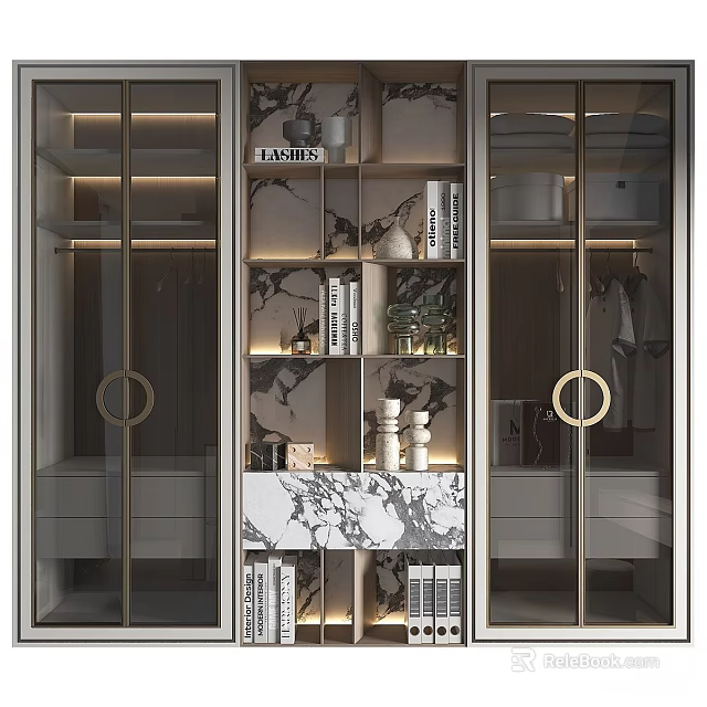Modern Luxury Interior Display Cabinet With Glass Doors Marble Accents And LED Lighting 3d model 