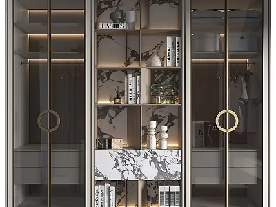 Modern Luxury Interior Display Cabinet With Glass Doors Marble Accents And LED Lighting 3d model