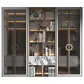 Modern Luxury Interior Display Cabinet With Glass Doors Marble Accents And LED Lighting