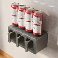 Red Spice Bottles on Gray Wall Mounted Rack with Gold Handles and Compartments