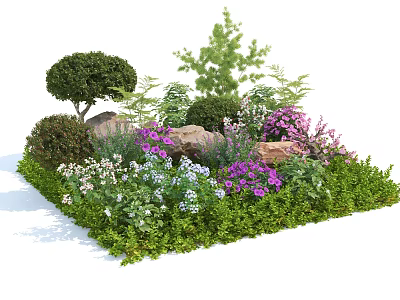 Roadside Facilities Featuring Lush Green Plants Bushes Colorful Flowers And Stones 3d model