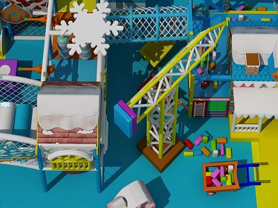 Colorful Commercial Kids Play Equipment with Slide Climbing Net Building Blocks and Trolley 3d model