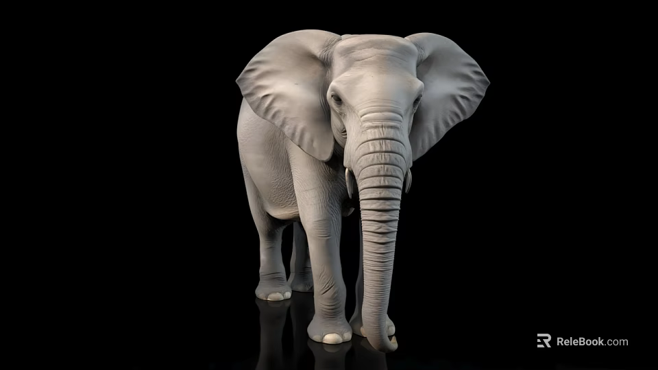 Gray Elephant With Large Ears And Long Trunk Standing On Black Background 3d model 