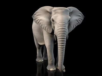 Gray Elephant With Large Ears And Long Trunk Standing On Black Background 3d model