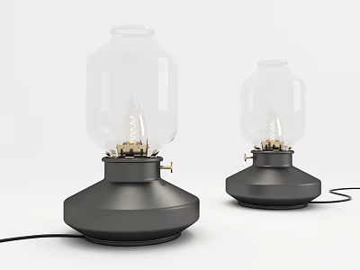 Two Modern Table Lamps With Glass Shades And Black Metal Bases 3d model