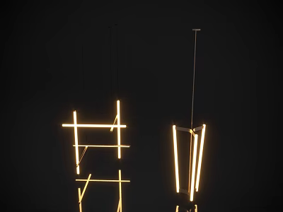 Modern Geometric LED Chandelier with Metal Frame and Linear Illuminated Stripes Design 3d model