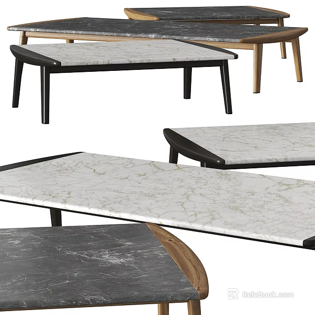 Modern Marble Top Coffee Tables With Black Metal Legs And Stylish Wooden Accents Design 3d model 