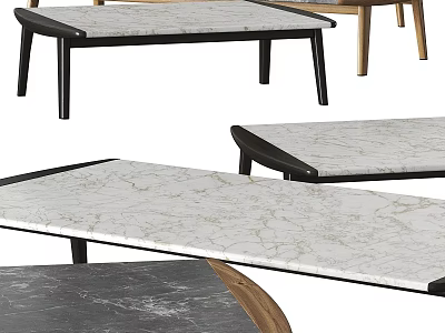 Modern Marble Top Coffee Tables With Black Metal Legs And Stylish Wooden Accents Design 3d model
