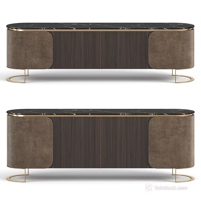 Modern Luxury TV Stand With Marble Top Wooden Cabinet And Gold Metal Legs 3d model 