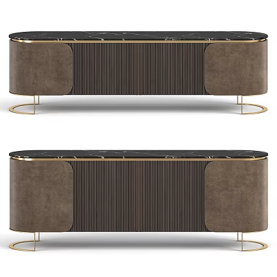 Modern Luxury TV Stand With Marble Top Wooden Cabinet And Gold Metal Legs 3d model