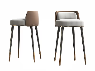 Modern Leisure Chairs With Gray Seat Brown Curved Back And Black Legs With Gold Accents 3d model