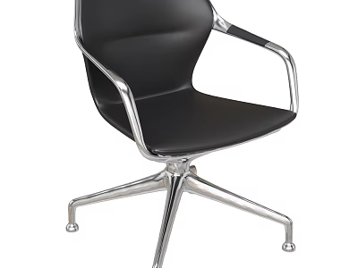 Black Leather Office Chair With Metal Frame And Swivel Five Wheel Base Design 3d model