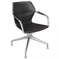 Black Leather Office Chair With Metal Frame And Swivel Five Wheel Base Design
