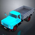Blue Classic Dump Truck With Open Cargo Bed And Red Wheels 3d model
