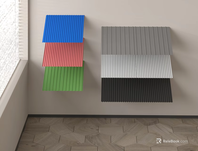 Multicolored Corrugated Panels Mounted On Wall For Modern Home Interior Design 3d model 