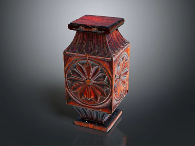 Intricately Carved Wooden Decorative Vase With Square Base And Floral Patterns 3d model