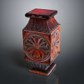 Intricately Carved Wooden Decorative Vase With Square Base And Floral Patterns